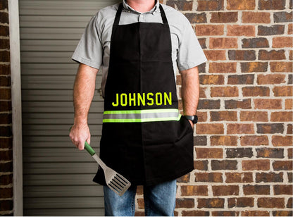 Firefighter Personalized BLACK Cooking Grilling Apron with Reflective